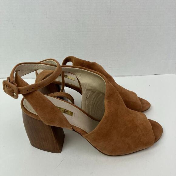 Louise Et Cie Sz 8 Kyvie Cinnamon Suede Sandals Ankle Straps Structured Heel - Picture 9 of 16